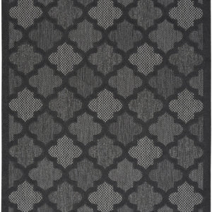 5' X 7' Charcoal Black Ikat Indoor Outdoor Area Rug