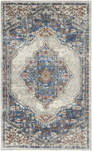 3' X 5' Blue And Grey Oriental Power Loom Non Skid Area Rug