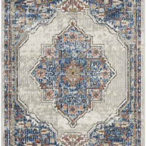 3' X 5' Blue And Grey Oriental Power Loom Non Skid Area Rug