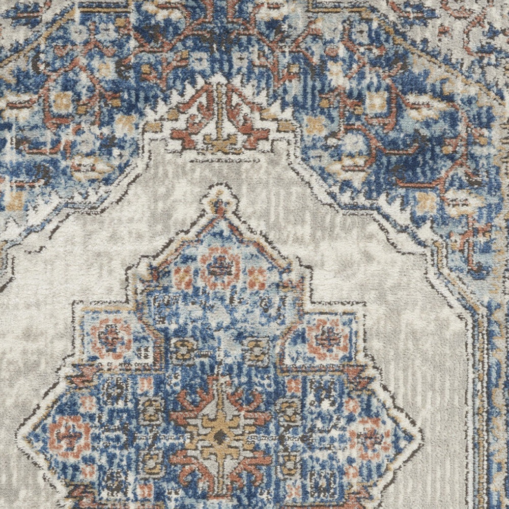 3' X 5' Blue And Grey Oriental Power Loom Non Skid Area Rug