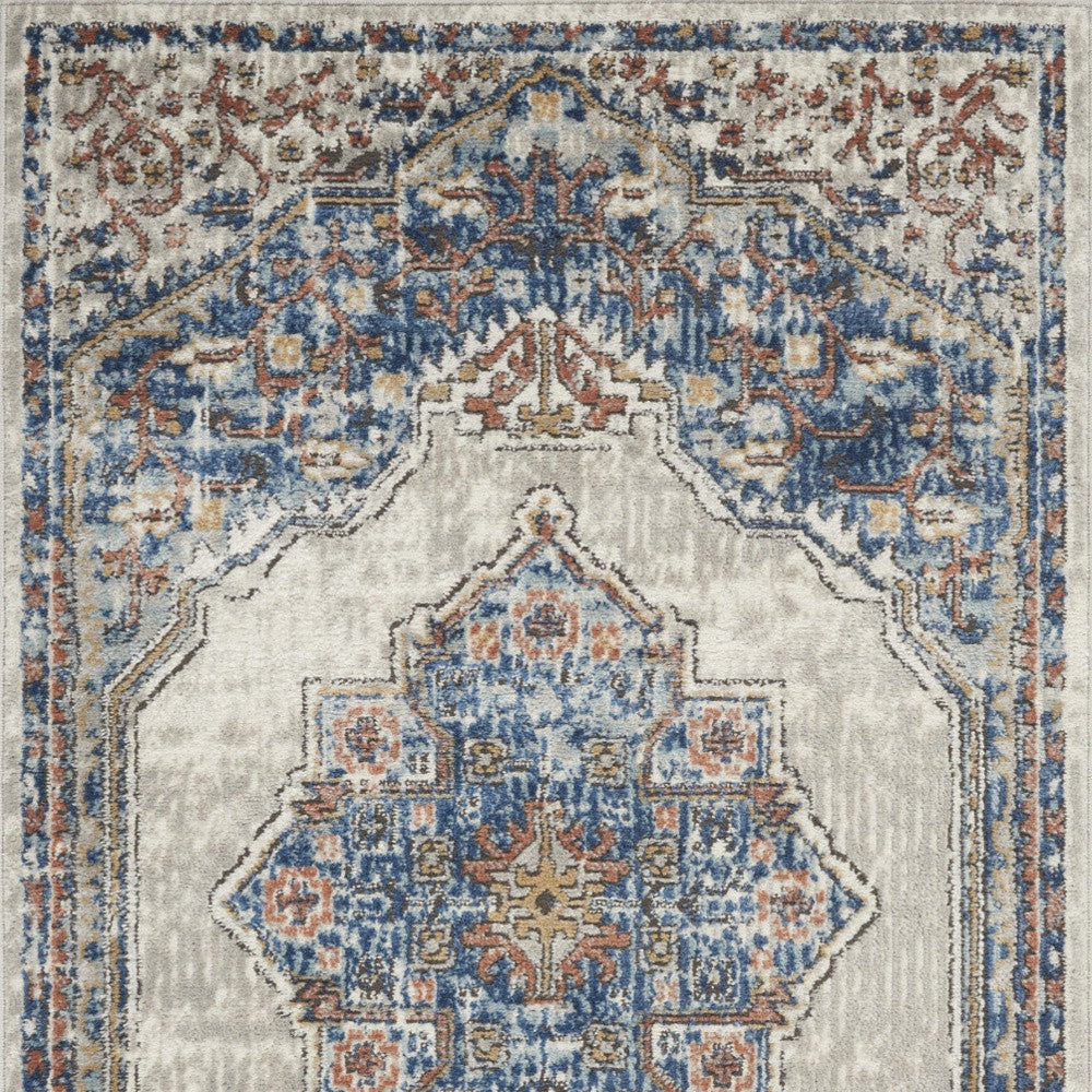 3' X 5' Blue And Grey Oriental Power Loom Non Skid Area Rug