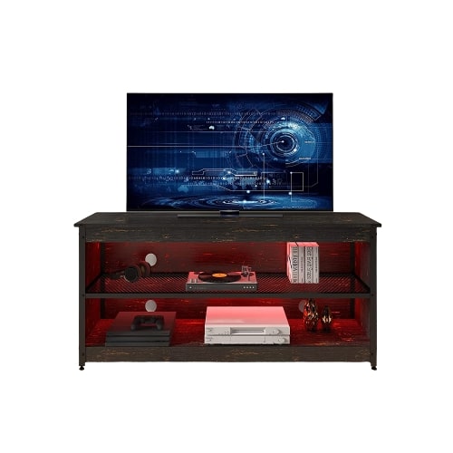 55" Black Manufactured Wood Open Shelving TV Stand With Bookcase