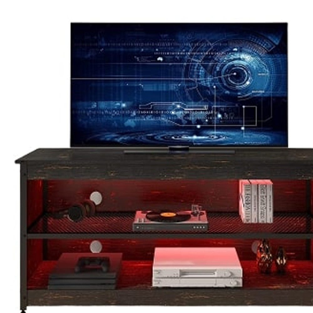 55" Black Manufactured Wood Open Shelving TV Stand With Bookcase