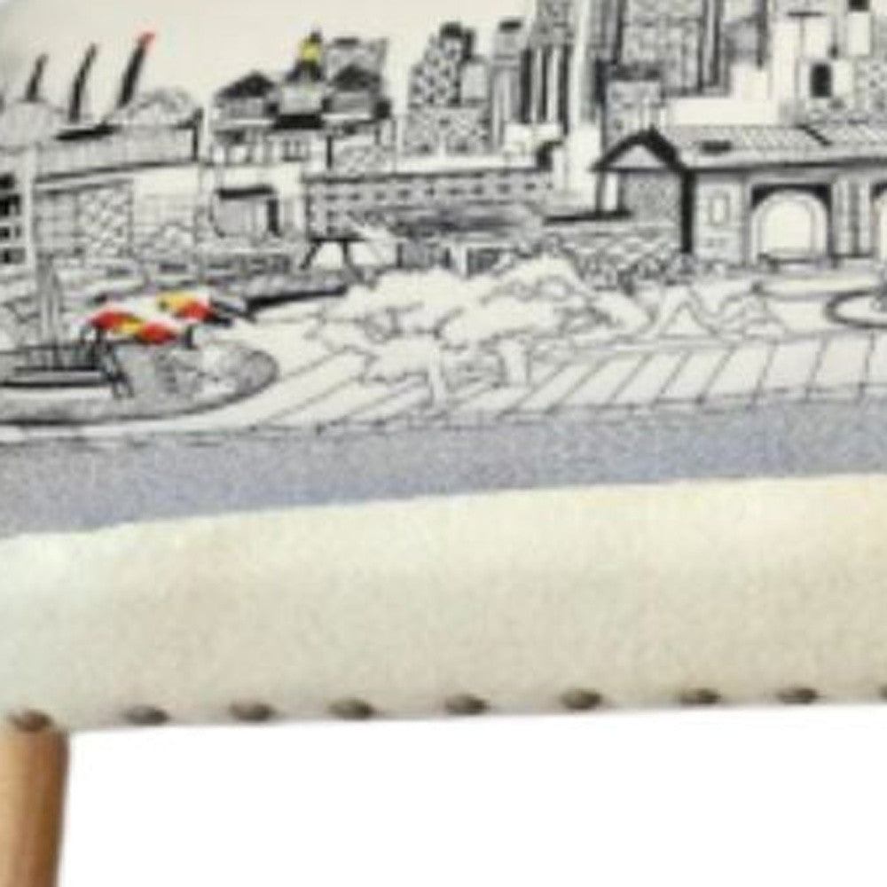 Otomana bordada blanca con el horizonte de la ciudad de Kansas City de 38"