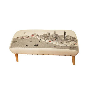 Otomana bordada con el horizonte de la luz del día de Chicago en blanco de 38"