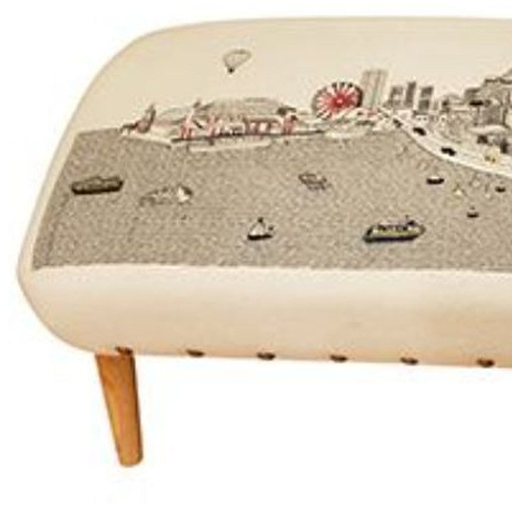 Otomana bordada con el horizonte de la luz del día de Chicago en blanco de 38"