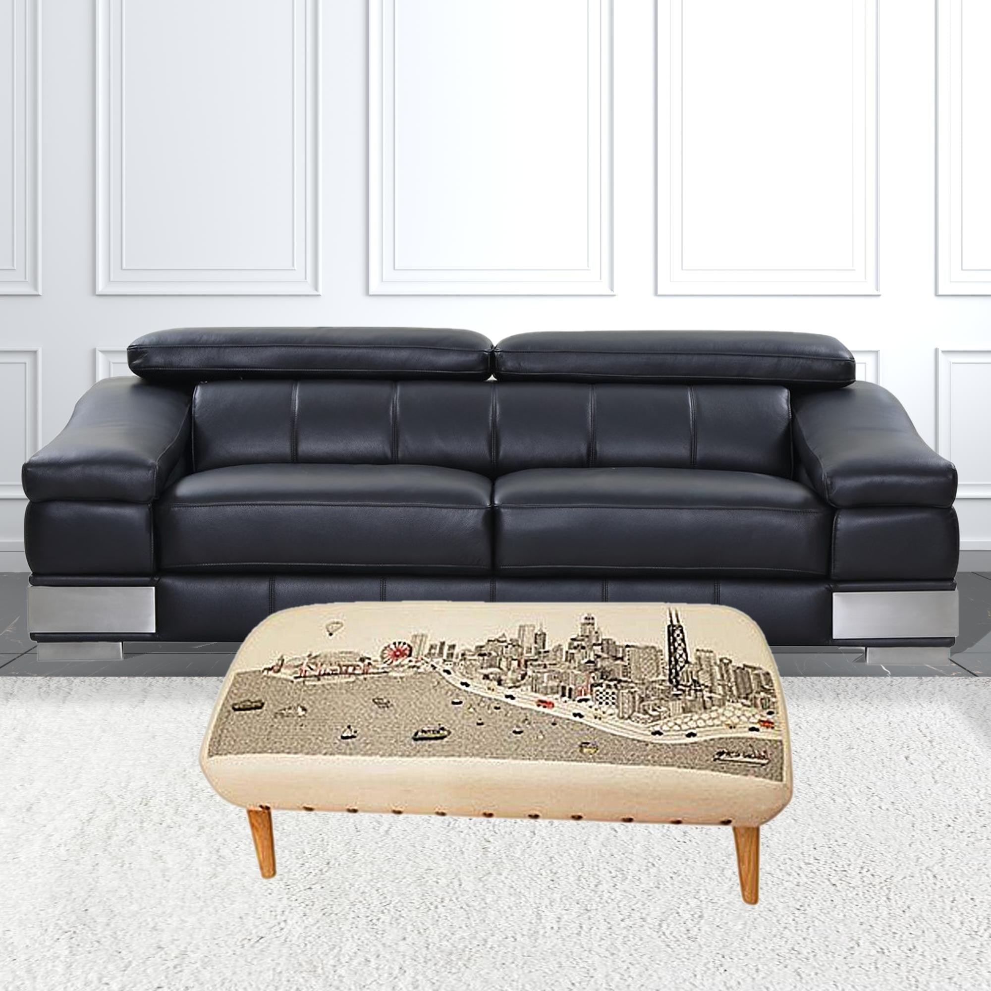 Otomana bordada con el horizonte de la luz del día de Chicago en blanco de 38"