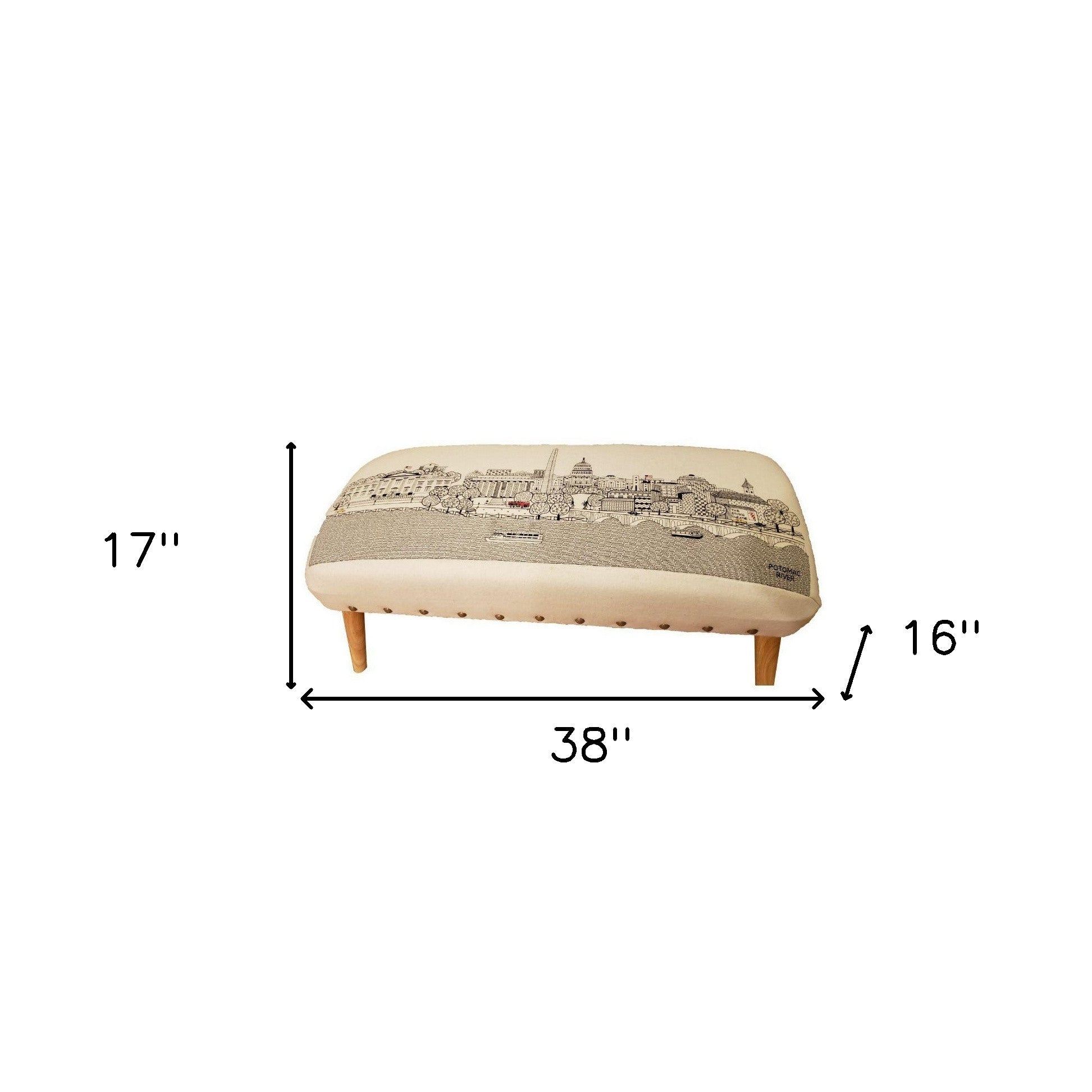 Otomana bordada con el horizonte de la luz del día de Washington DC en blanco de 38"
