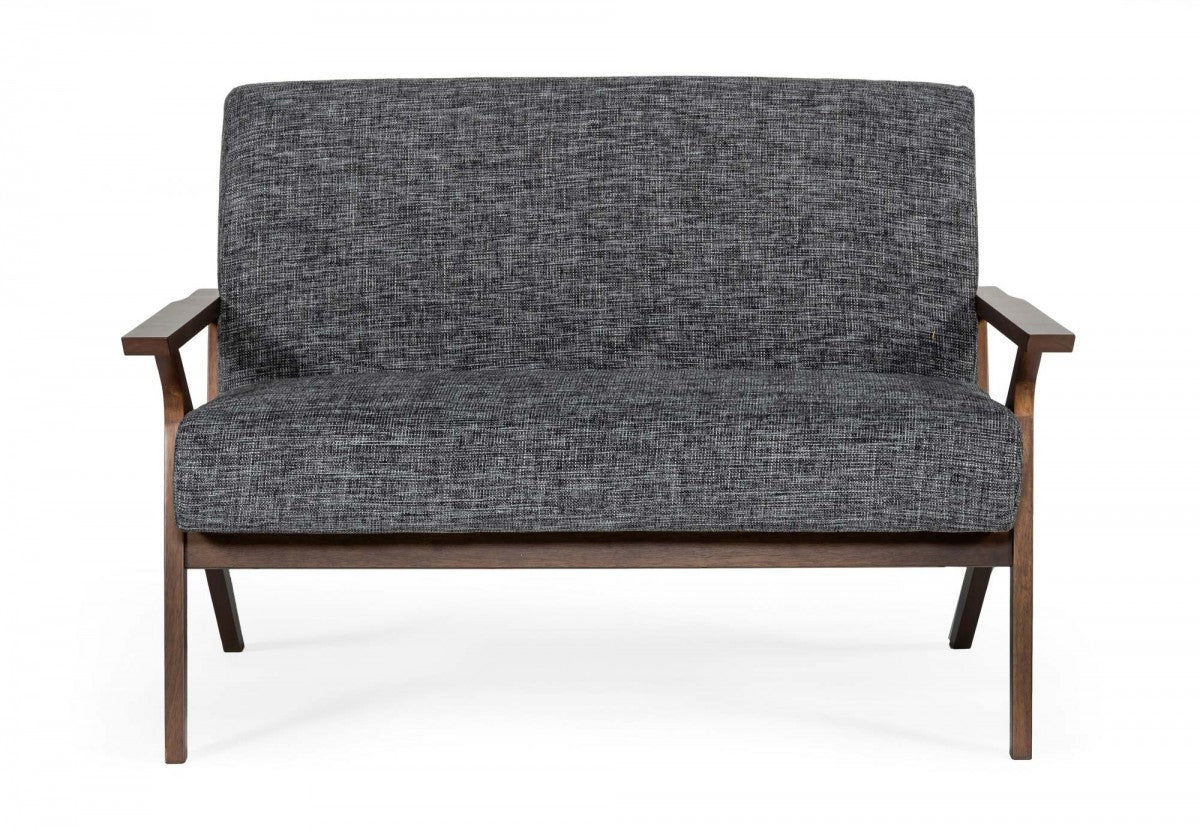 Compact Grey Fabric And Walnut Veneer Loveseat 44"