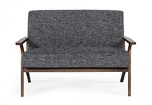 Compact Grey Fabric And Walnut Veneer Loveseat 44
