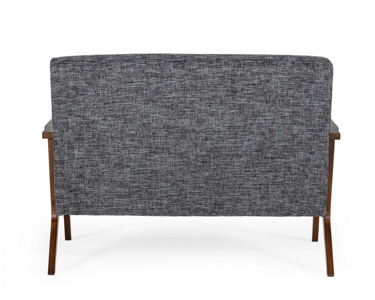 Compact Grey Fabric And Walnut Veneer Loveseat 44"