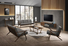 Compact Grey Fabric And Walnut Veneer Loveseat 44