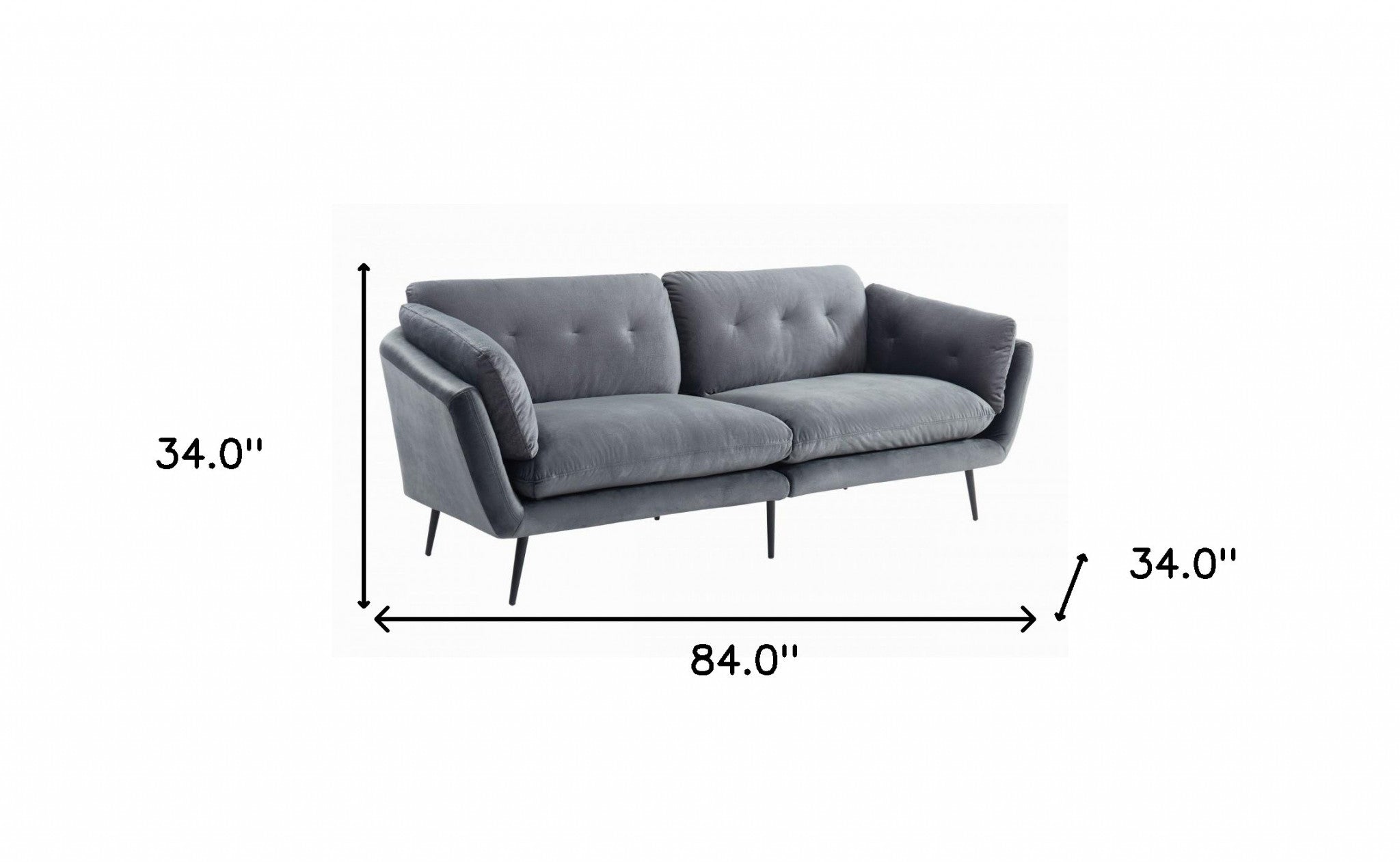 84" Dark Grey And Black Standard Sofa
