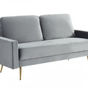 72" Grey Velvet And Brass Standard Sofa