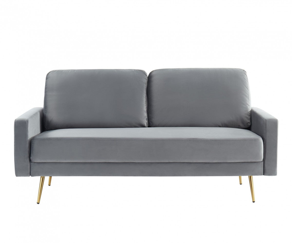 72" Grey Velvet And Brass Standard Sofa