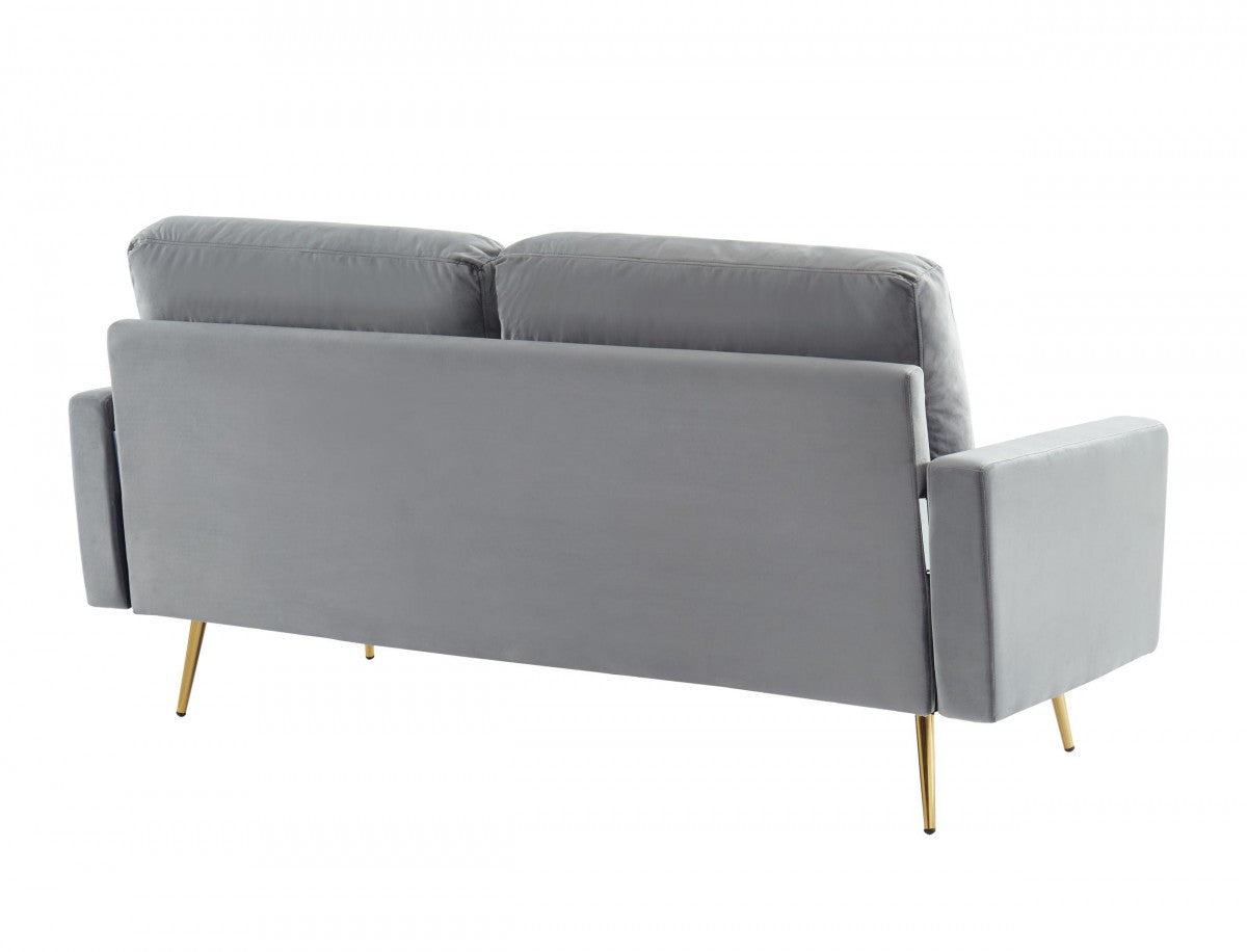 72" Grey Velvet And Brass Standard Sofa