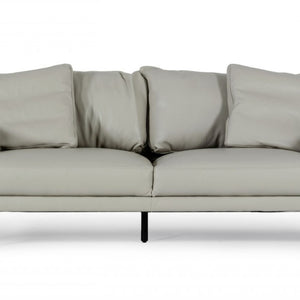 Contemporary 87" Light Grey Leather Sofa