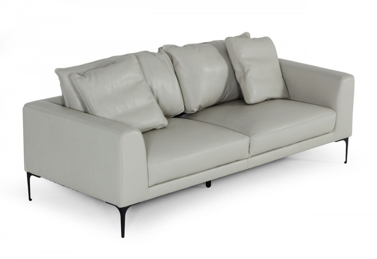 Contemporary 87" Light Grey Leather Sofa