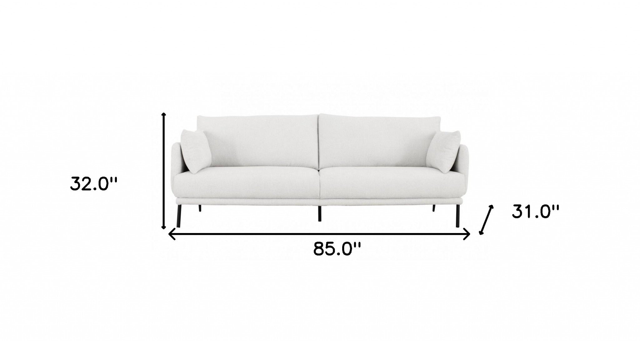 Modern 85" White and Black Fabric Sofa