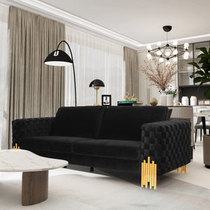 95" Black Velvet And Gold Standard Sofa
