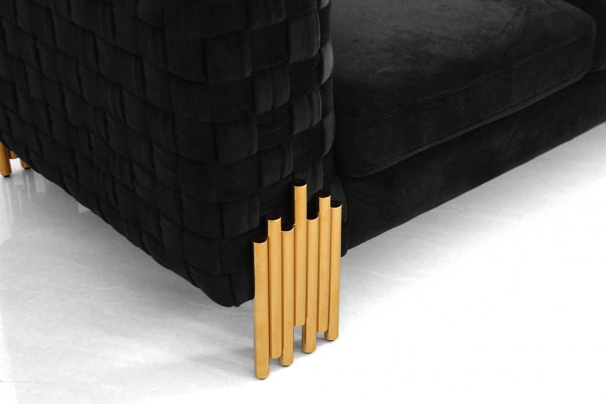 95" Black Velvet And Gold Standard Sofa