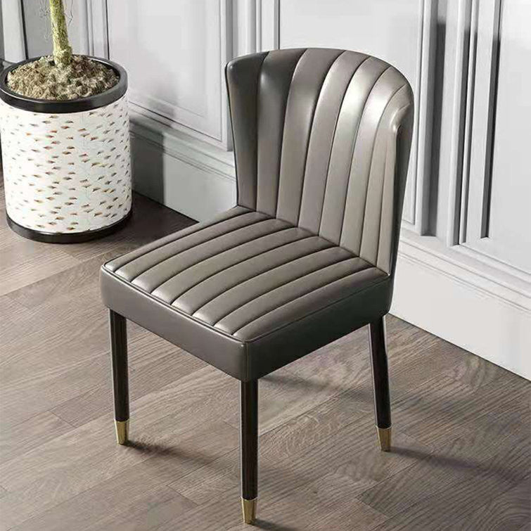 Black Gold and Taupe Gray Faux Leather Solid Back Dining Chair
