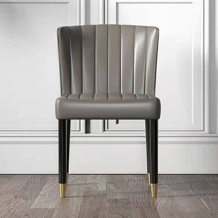 Black Gold and Taupe Gray Faux Leather Solid Back Dining Chair