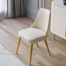 Ivory and Gold Faux Leather Solid Back Dining Chair
