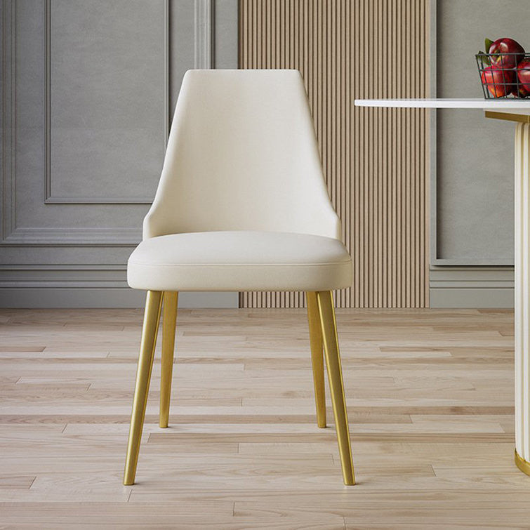 Ivory and Gold Faux Leather Solid Back Dining Chair