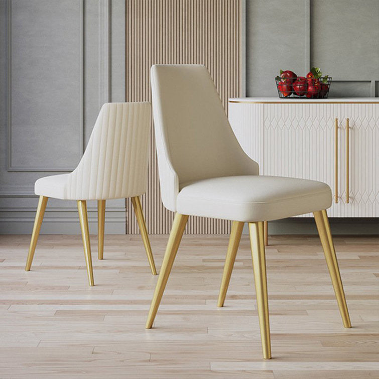 Ivory and Gold Faux Leather Solid Back Dining Chair