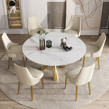 Ivory and Gold Faux Leather Solid Back Dining Chair