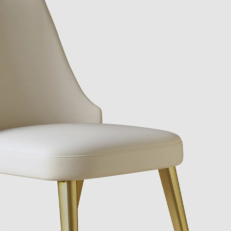 Ivory and Gold Faux Leather Solid Back Dining Chair