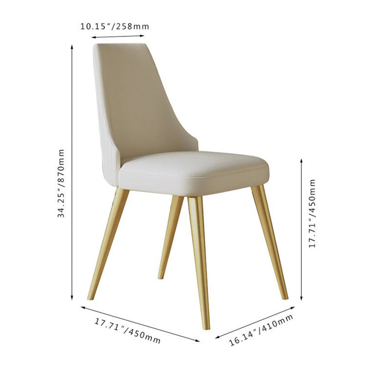 Ivory and Gold Faux Leather Solid Back Dining Chair