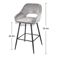 兩件套 38 英寸灰色天鵝絨和黑色開背酒吧高椅子
