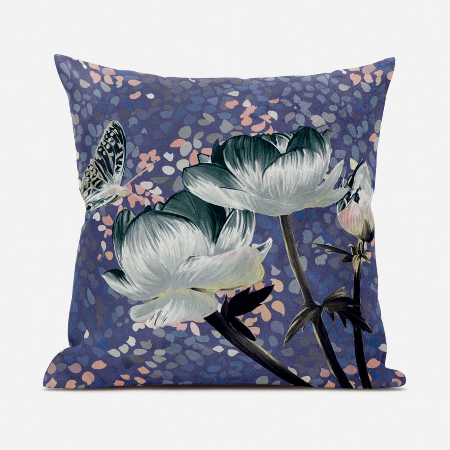 16 英寸 X 16 英寸深綠色和灰色花卉拉鍊絨面革抱枕