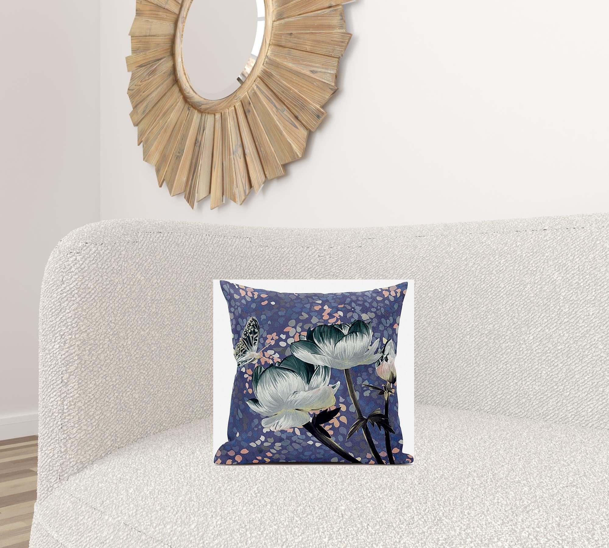 16 英寸 X 16 英寸深綠色和灰色花卉拉鍊絨面革抱枕