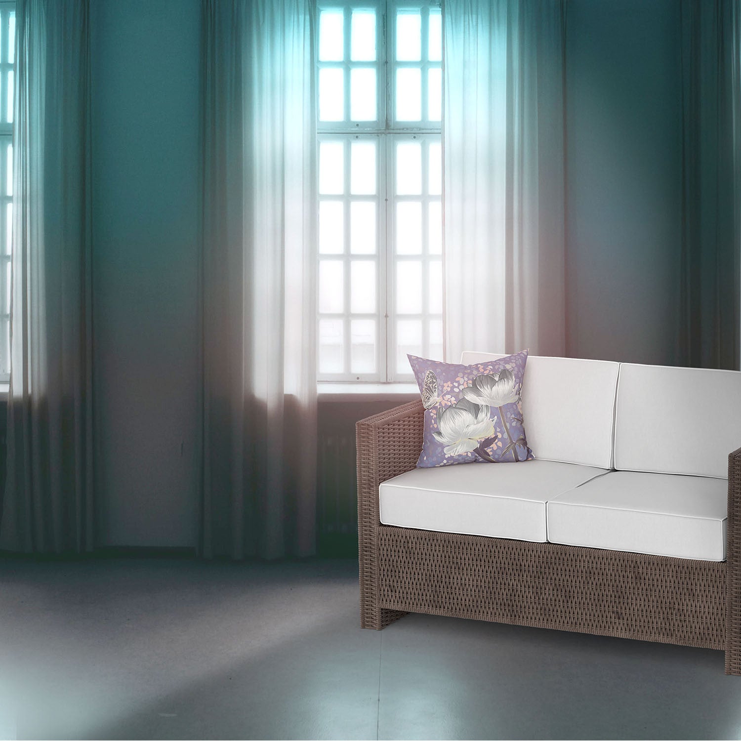 18 英寸 X 18 英寸深綠色和灰色玫瑰和蝴蝶絨面革抱枕