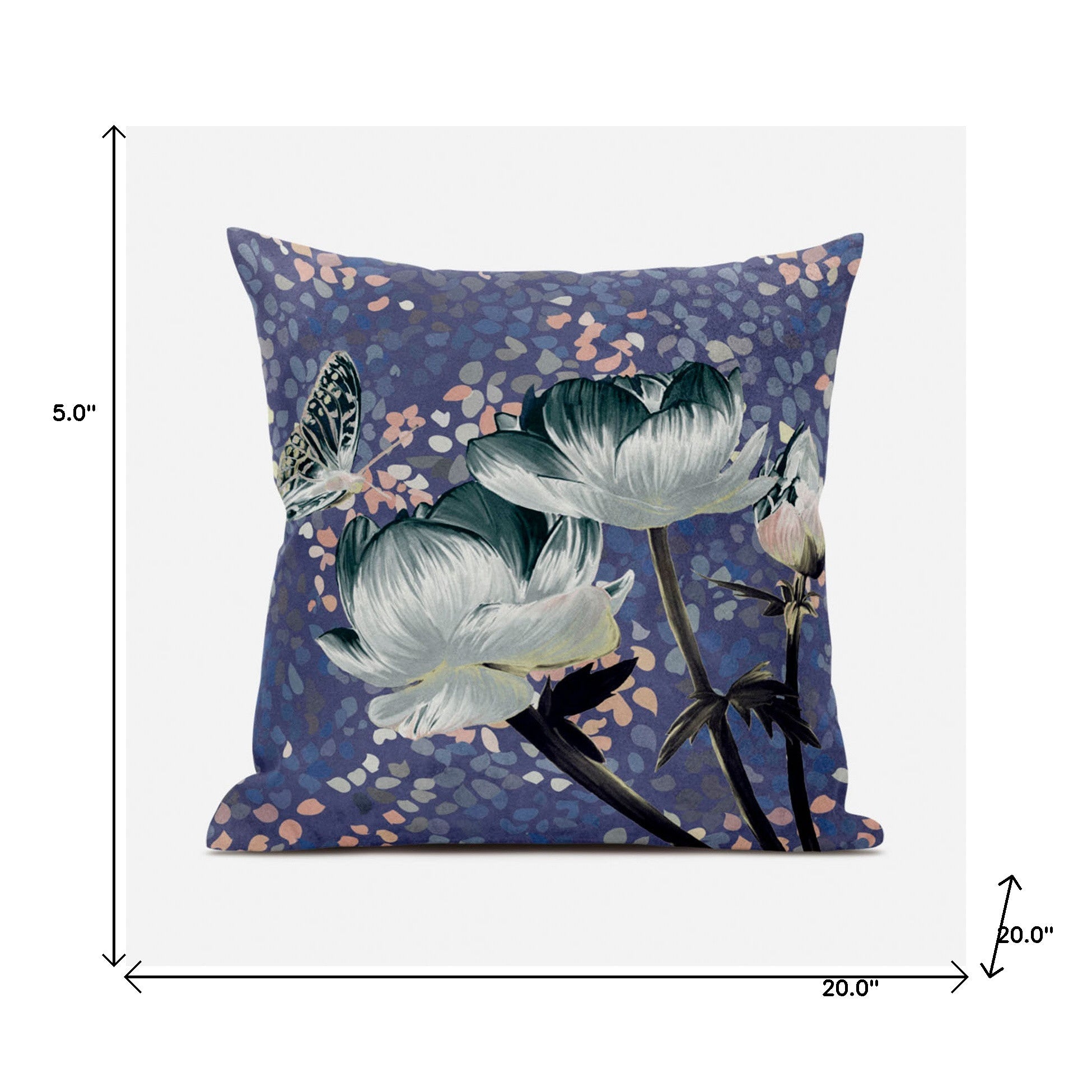 20 英寸 X 20 英寸深綠色和灰色玫瑰和蝴蝶絨面革抱枕