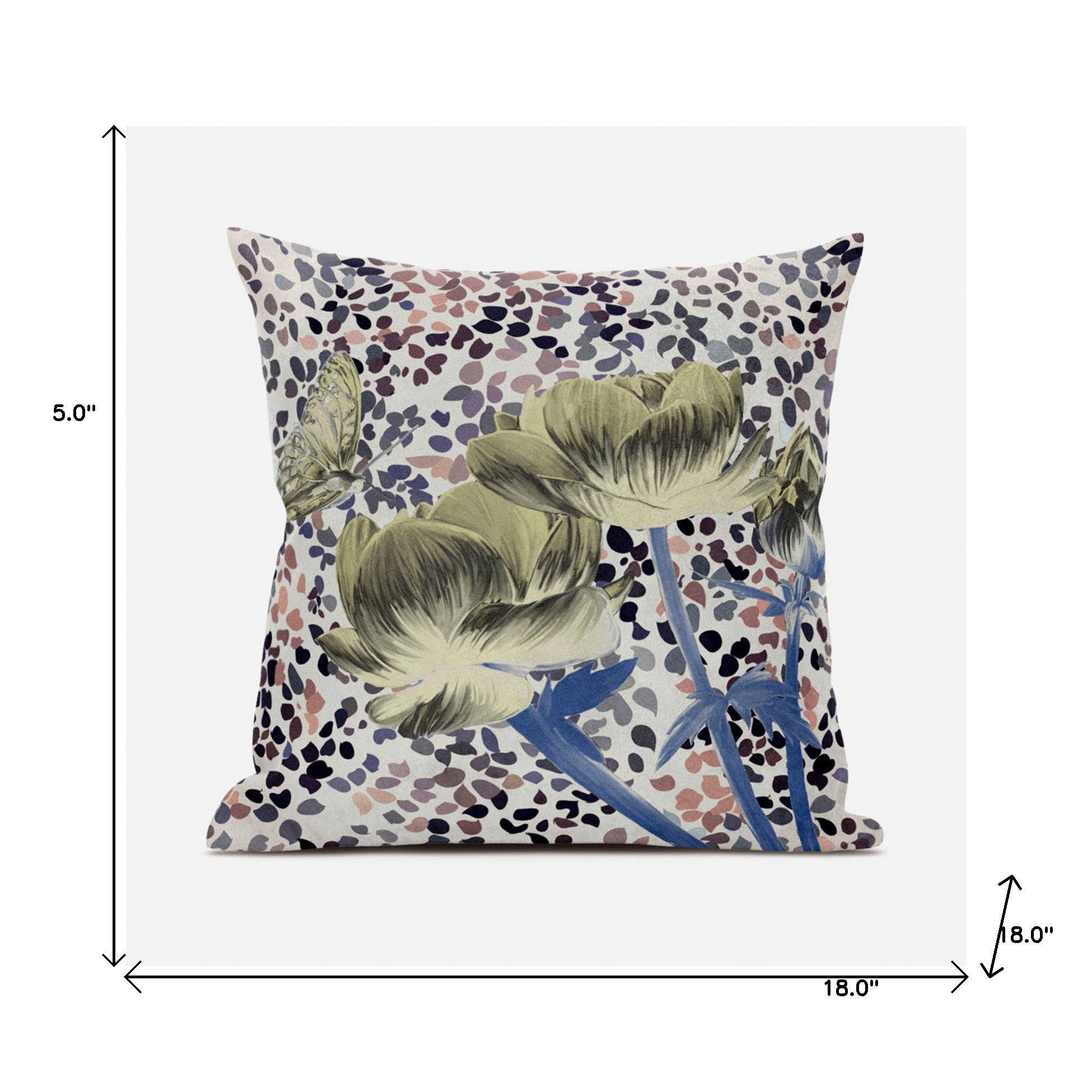 18" X 18" MutedYellow Blue Peach Floral Zippered Suede Throw Pillow