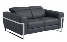 Dark Gray Italian Leather Reclining Love Seat 65