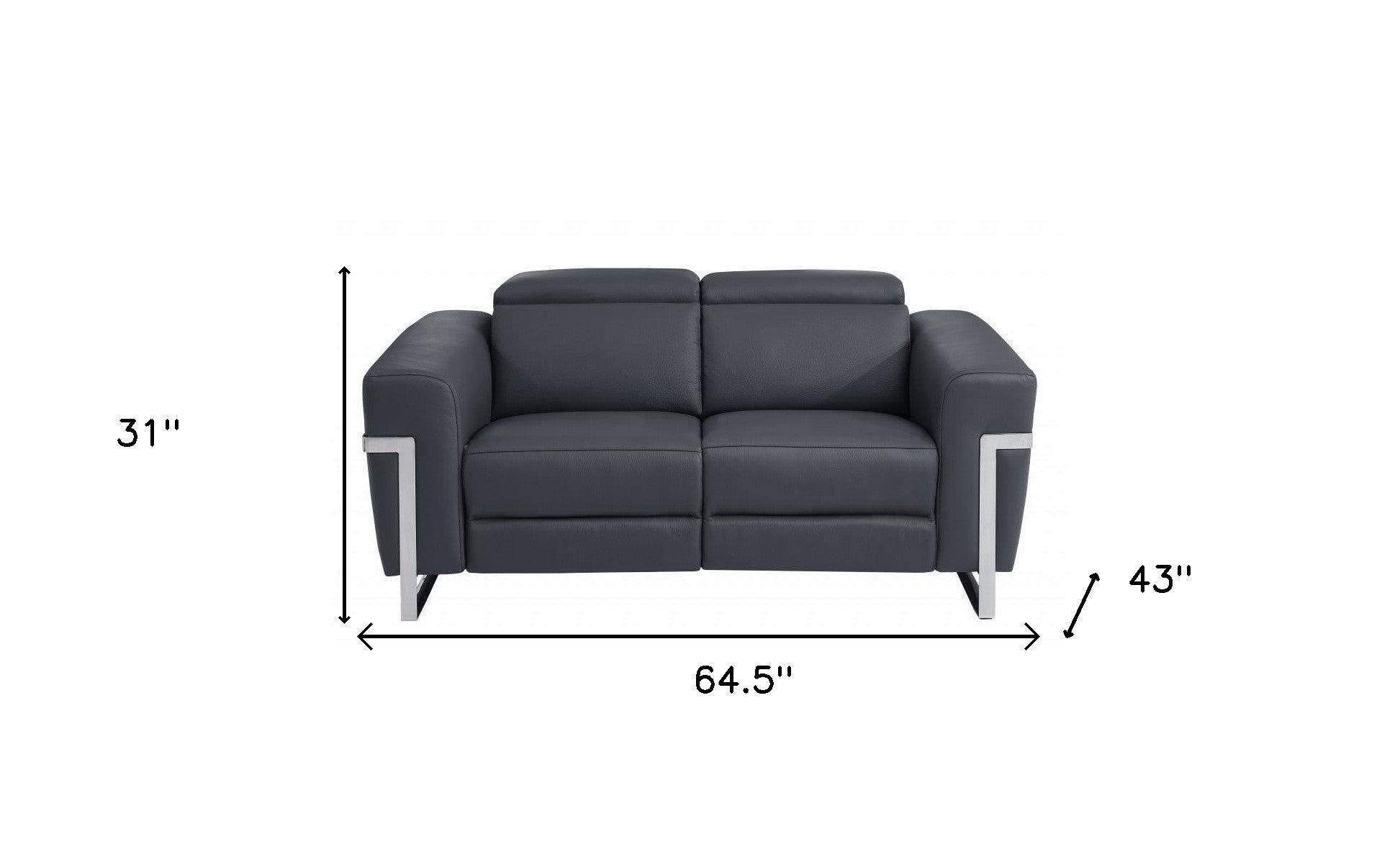 Dark Gray Italian Leather Reclining Love Seat 65"