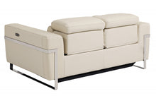 Beige Italian Leather and Stainless Reclining Love Seat 65