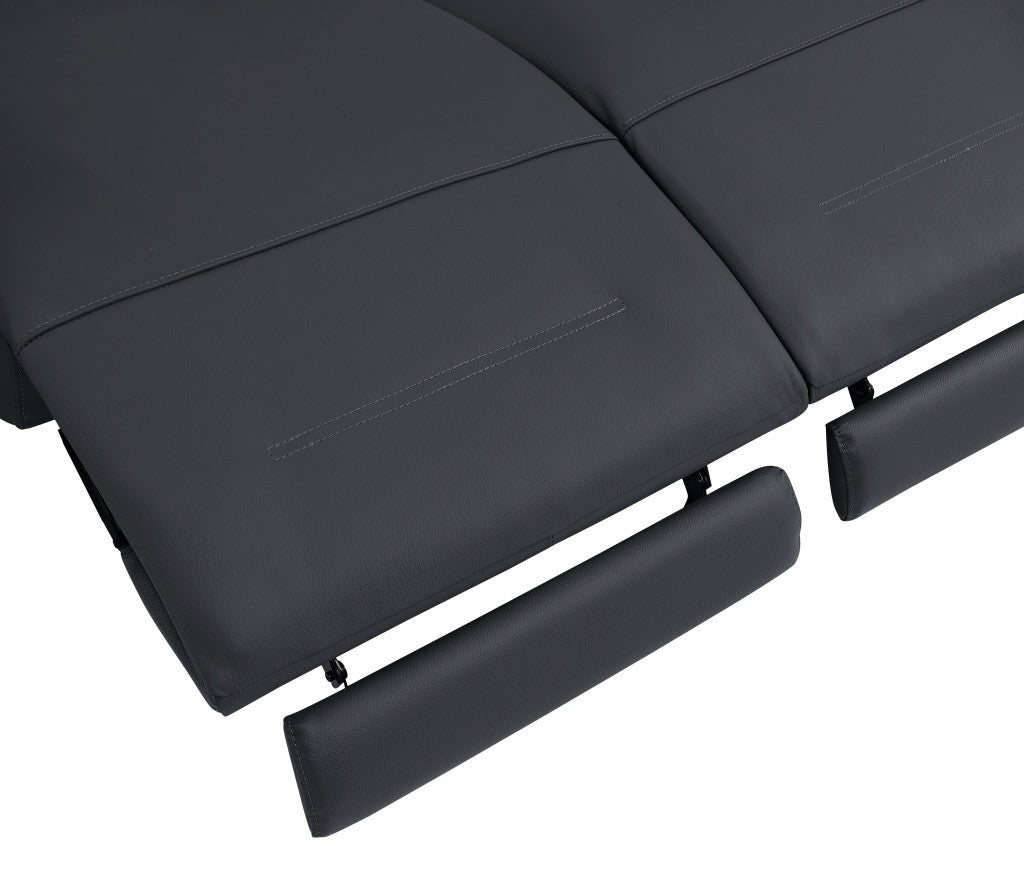 Dark Gray and Chrome Italian Leather Reclining Love Seat 65"