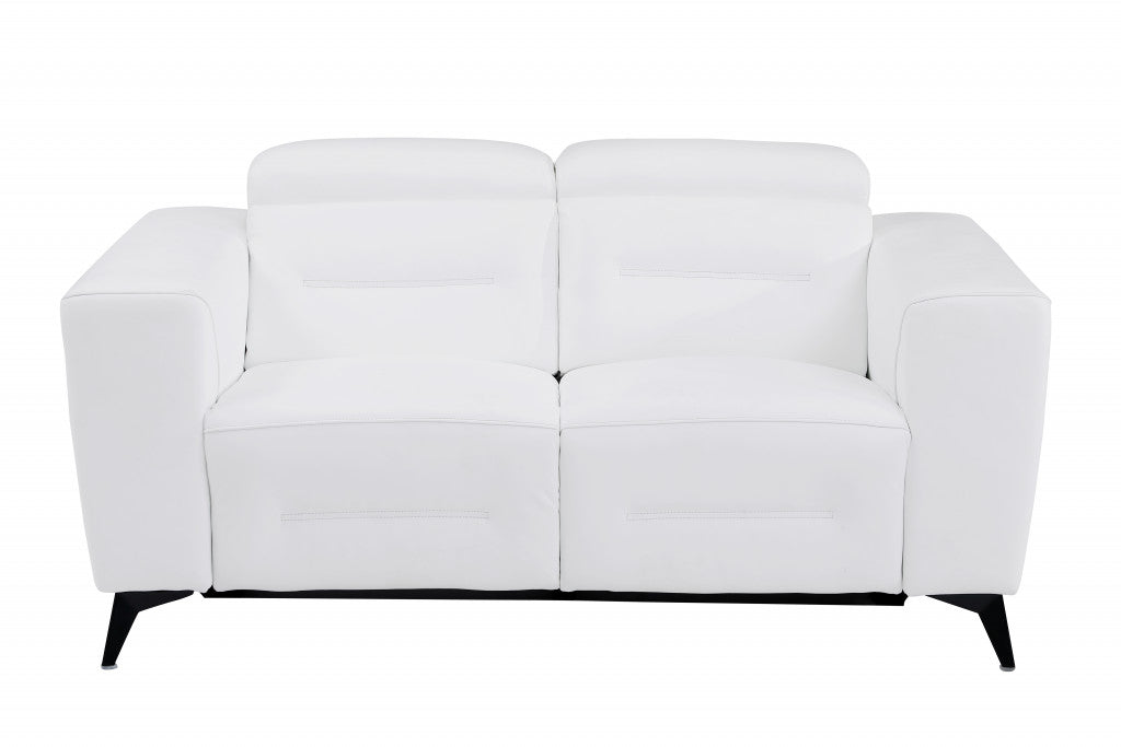 White and Chrome Italian Leather Reclining Love Seat 65"