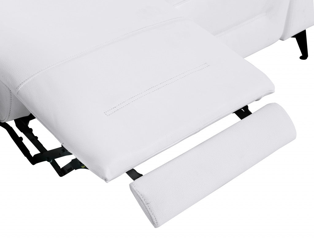 White and Chrome Italian Leather Reclining Love Seat 65"