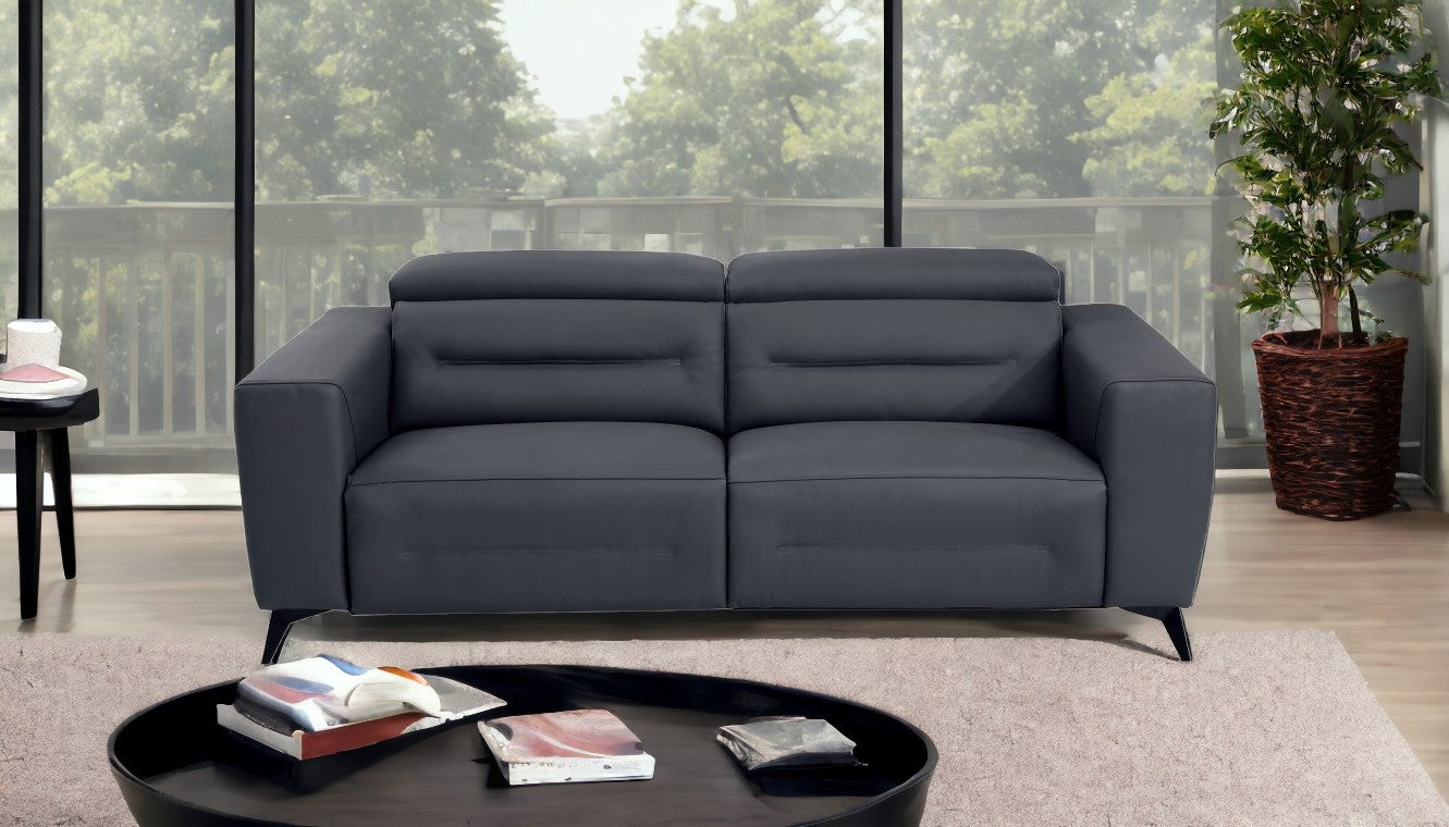 83" Dark Gray Italian Leather and  Black Reclining Sofa