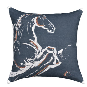 18" X 18" Gray Horse Zippered Handmade Cotton Blend Throw Pillow With Embroidery