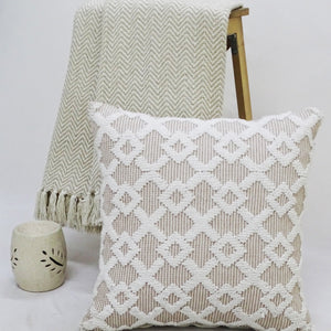 20" X 20" White And Beige Trellis Zippered Cotton Blend Throw Pillow