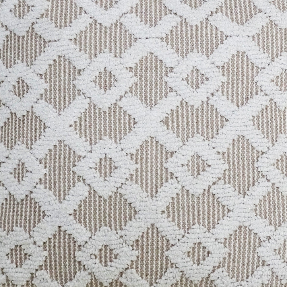 20" X 20" White And Beige Trellis Zippered Cotton Blend Throw Pillow