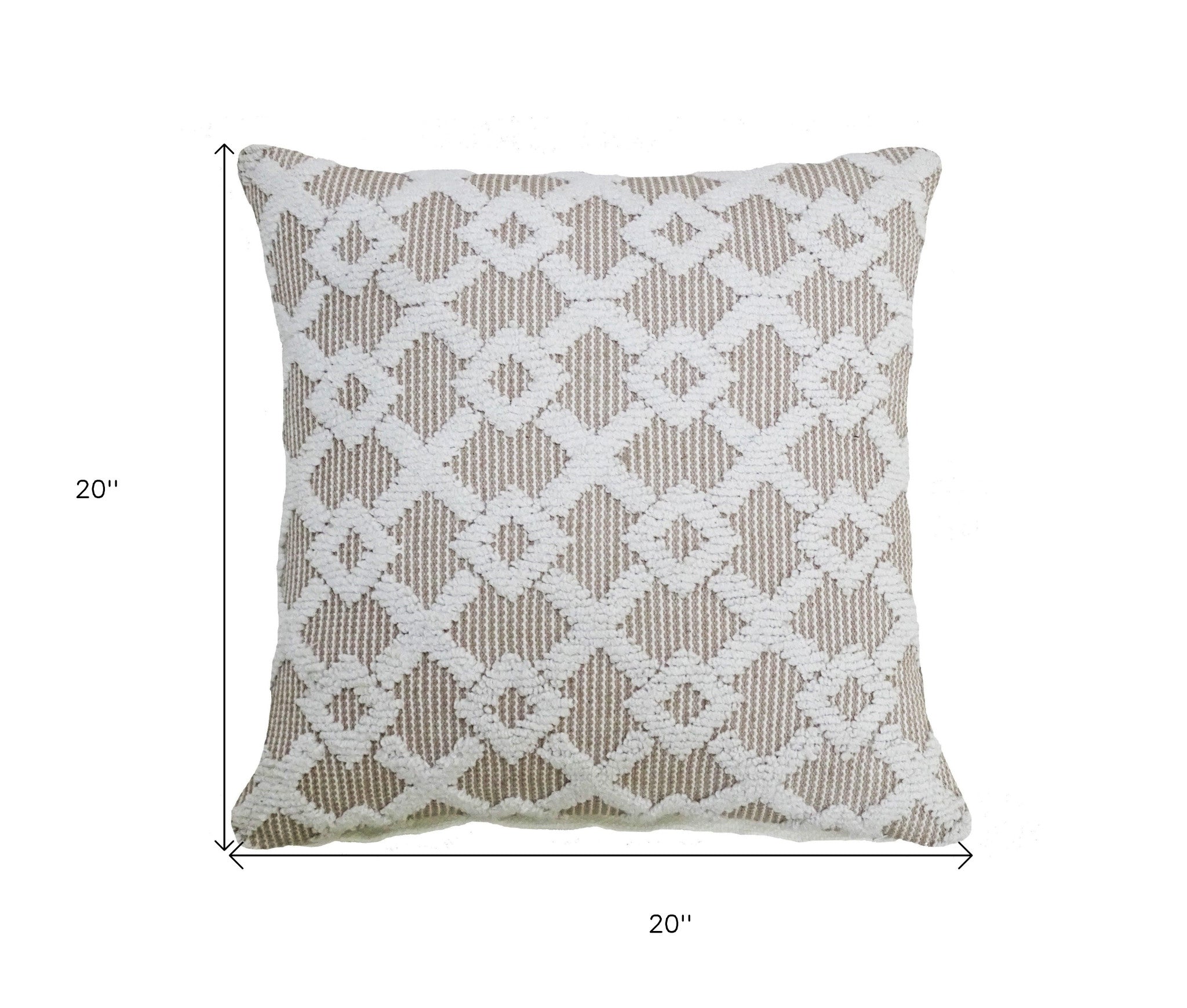 20" X 20" White And Beige Trellis Zippered Cotton Blend Throw Pillow